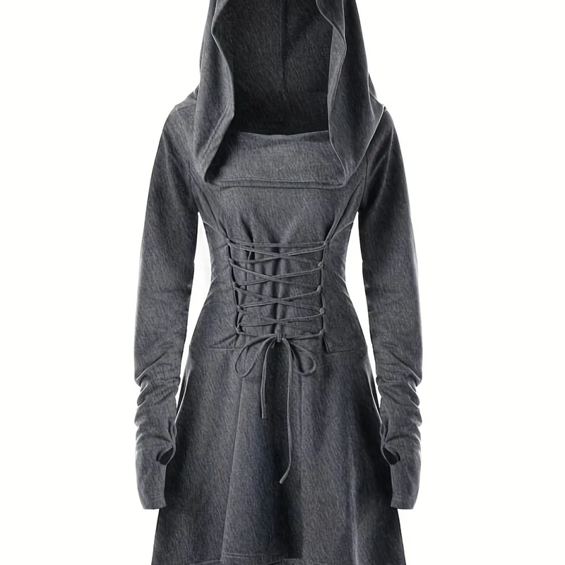 Damen Halloween-Kleid mit Kapuze | Schnürung & Asymmetrischer Saum