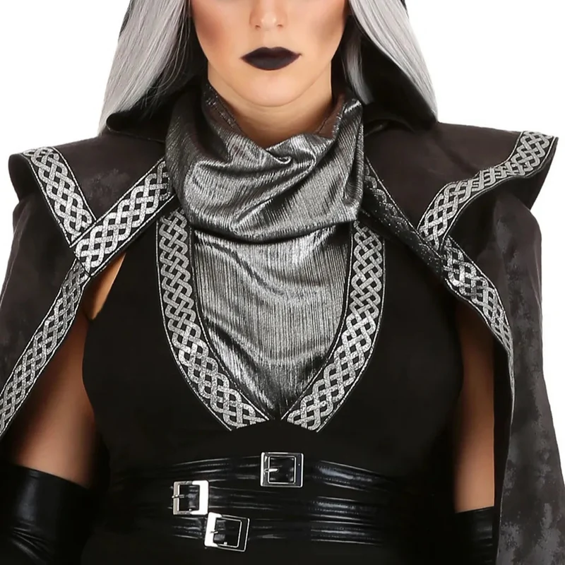 Damen Halloween-Kostüm Zauberin mit Kapuze | Umhang & Taillierter Body