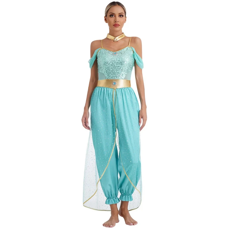 Damen Fantasy Halloween Jumpsuit | Schulterfrei im Harem-Stil