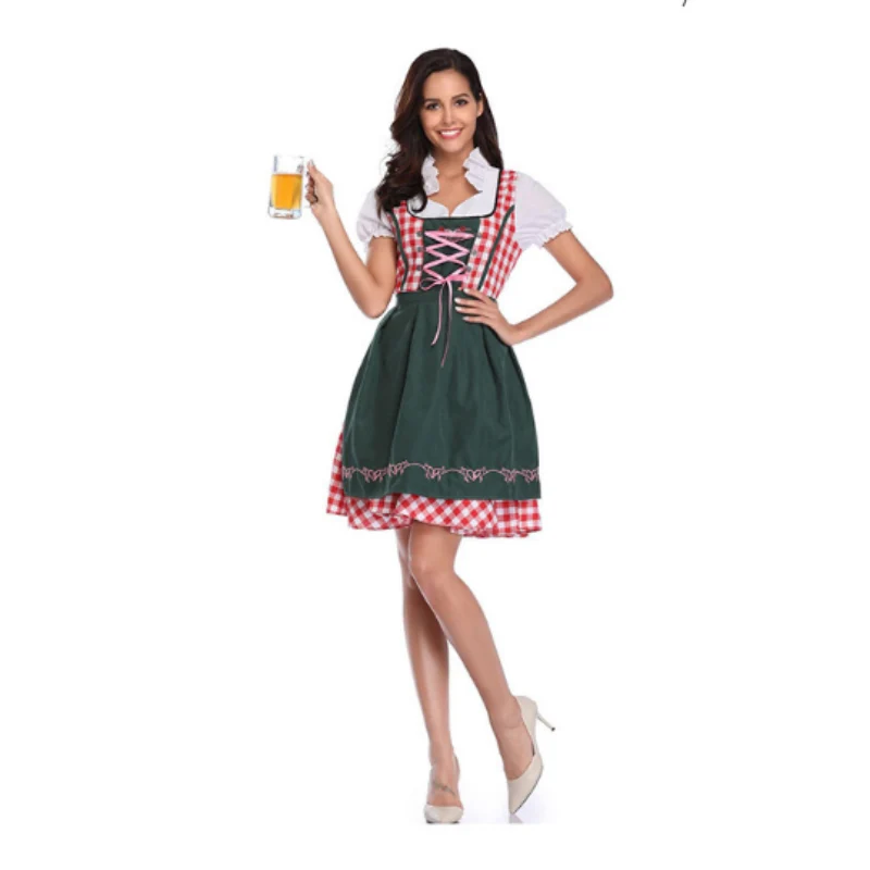 Damen Klassisches Kariertes Dirndlkleid | Midi