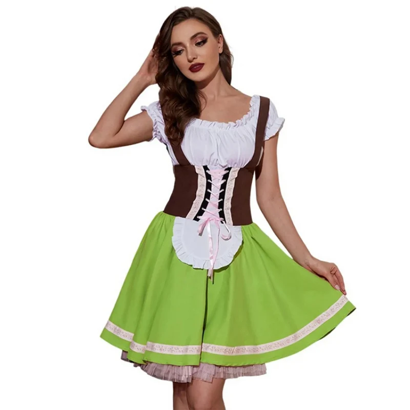 Damen Zweifarbiges Schnür-Dirndlkleid | Midi