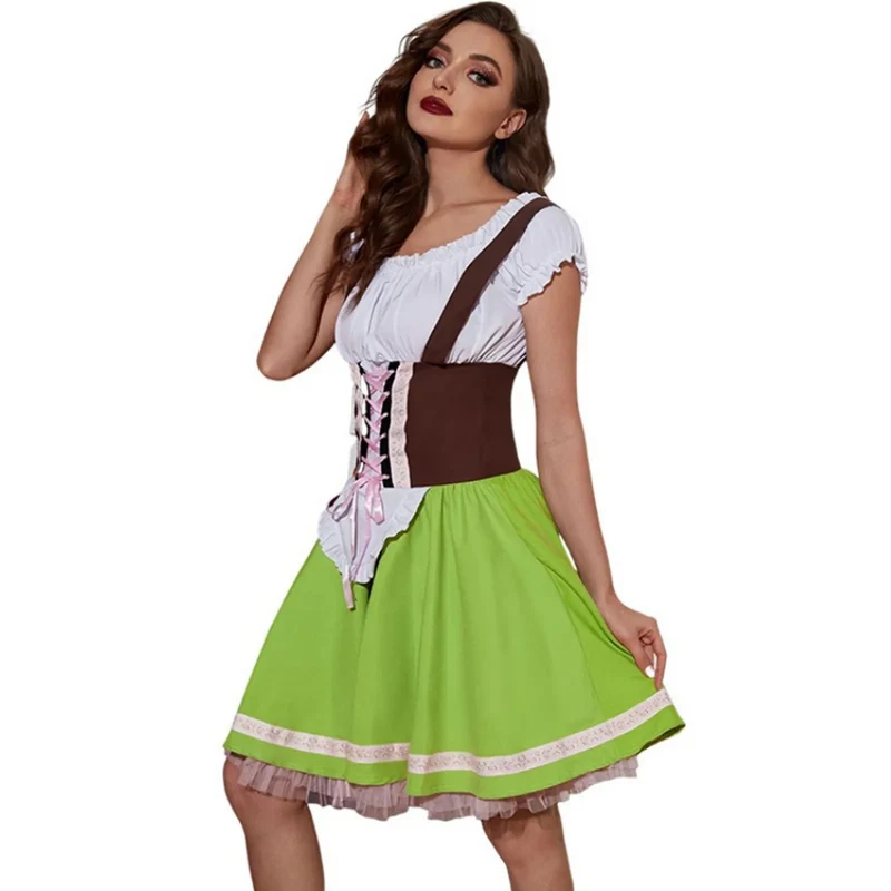 Damen Zweifarbiges Schnür-Dirndlkleid | Midi