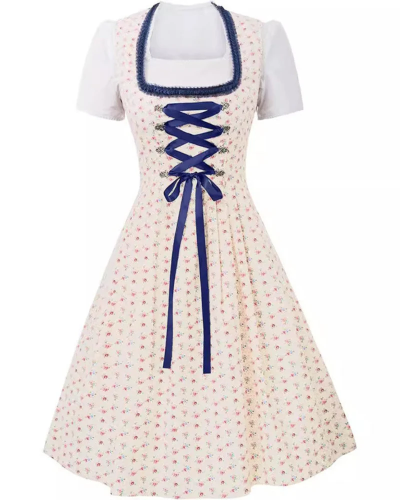 Damen Blumenmuster Dirndlkleid | Midi Festlich