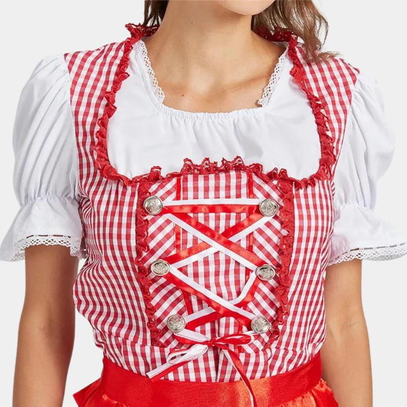 Damen Klassisches Kariertes Dirndlkleid | Mini
