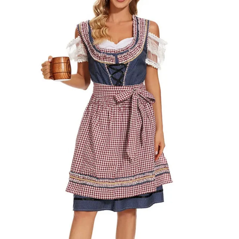 Damen Kariertes Klassisches Dirndlkleid | Midi