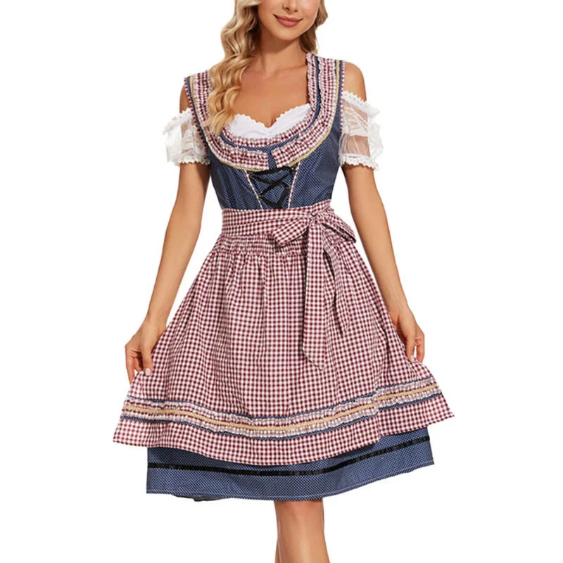 Damen Kariertes Klassisches Dirndlkleid | Midi
