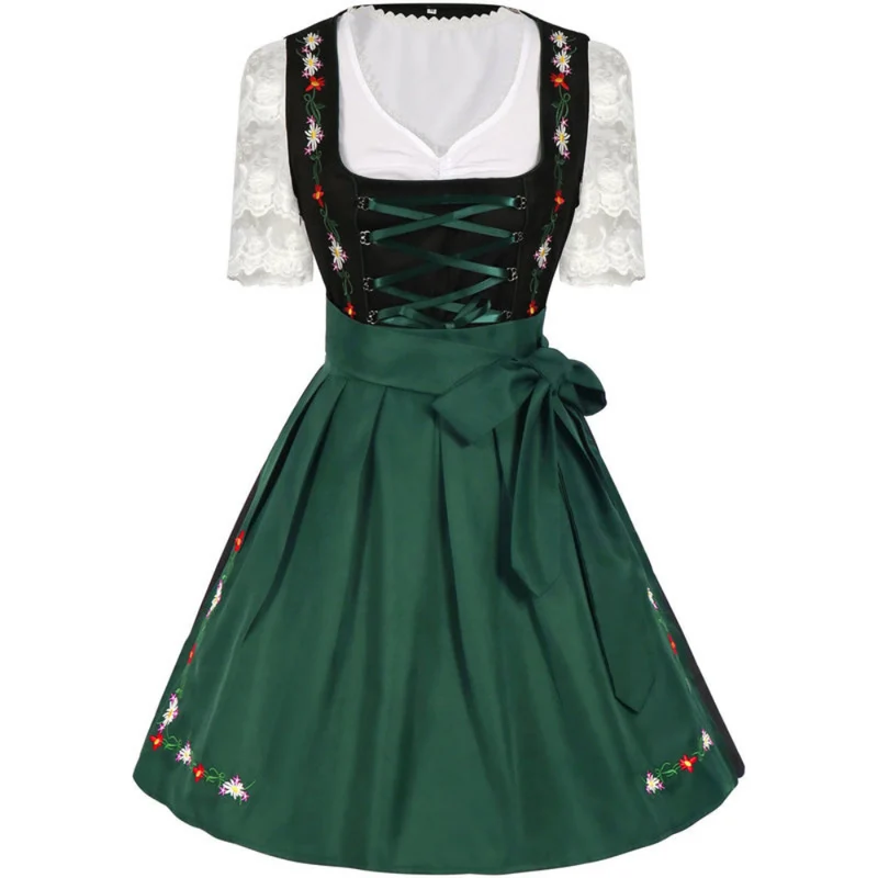 Damen Dirndlkleid mit Farbakzent | Klassisches Trachtenkleid in Grün-Schwarz