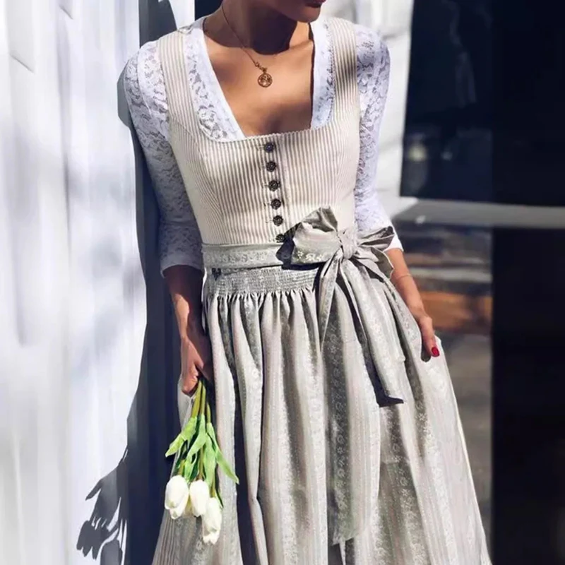 Damen Modernes Elegantes Trachtenkleid | Midi Dirndl Kleid