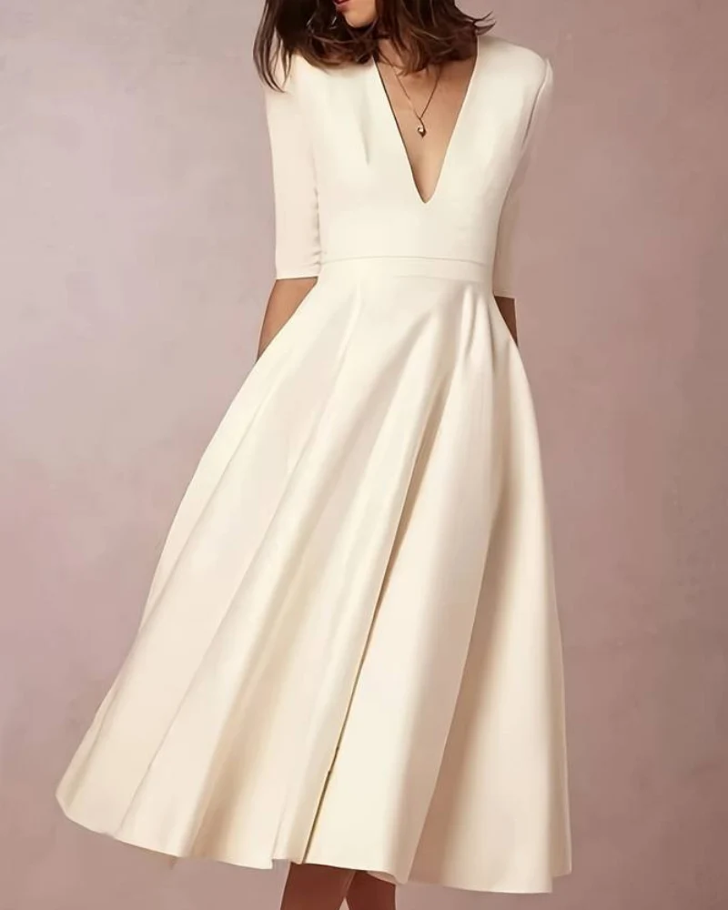 Damen Kleid mit weitem Rock | Elegantes Midikleid für Feier & Anlass