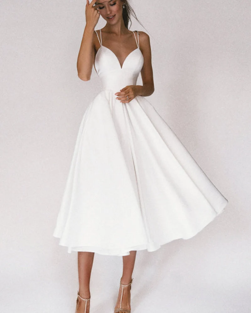Damen Elegant Abendkleid | Cocktailkleid mit Spaghettiträgern und Herz-Ausschnitt