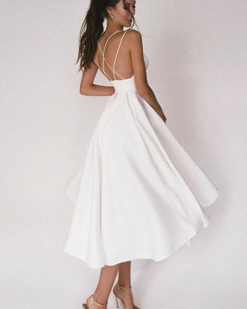 Damen Elegant Abendkleid | Cocktailkleid mit Spaghettiträgern und Herz-Ausschnitt