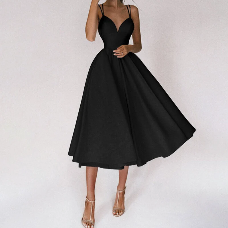 Damen Elegant Abendkleid | Cocktailkleid mit Spaghettiträgern und Herz-Ausschnitt