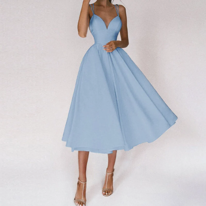 Damen Elegant Abendkleid | Cocktailkleid mit Spaghettiträgern und Herz-Ausschnitt