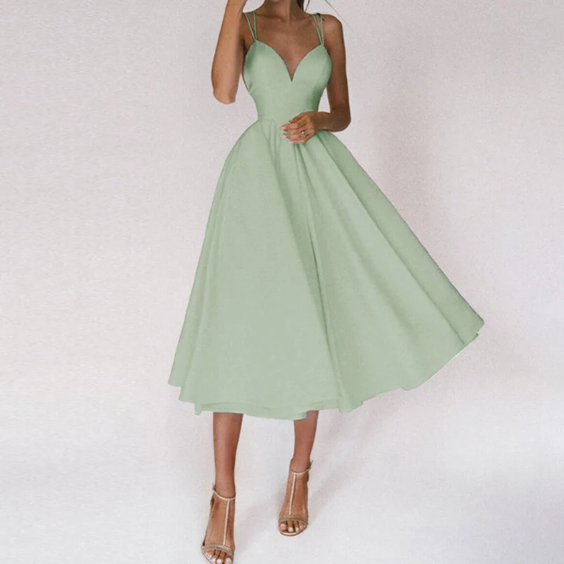 Damen Elegant Abendkleid | Cocktailkleid mit Spaghettiträgern und Herz-Ausschnitt