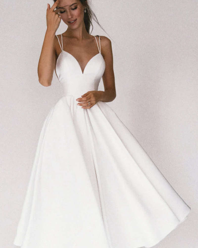 Damen Elegant Abendkleid | Cocktailkleid mit Spaghettiträgern und Herz-Ausschnitt