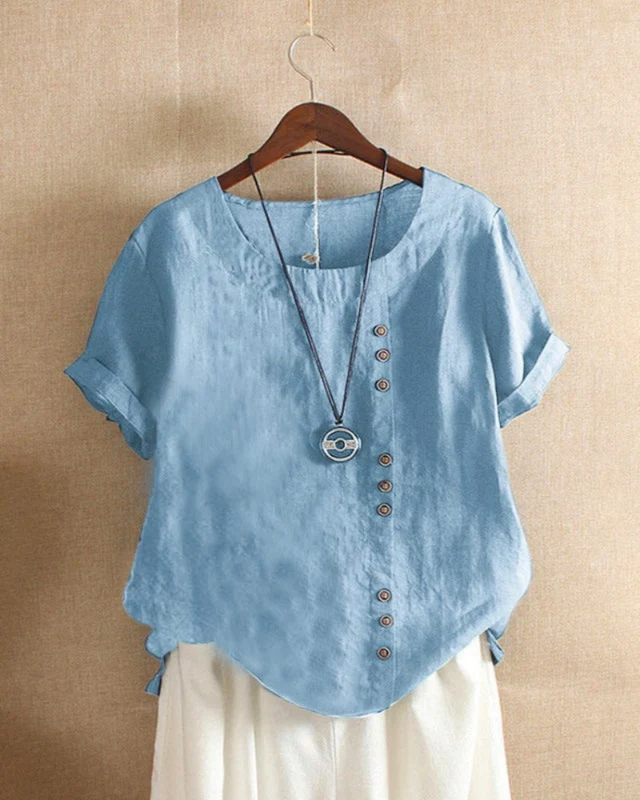 Damen Sommer Blusenshirt | Kurzarm Design mit Knopfleiste