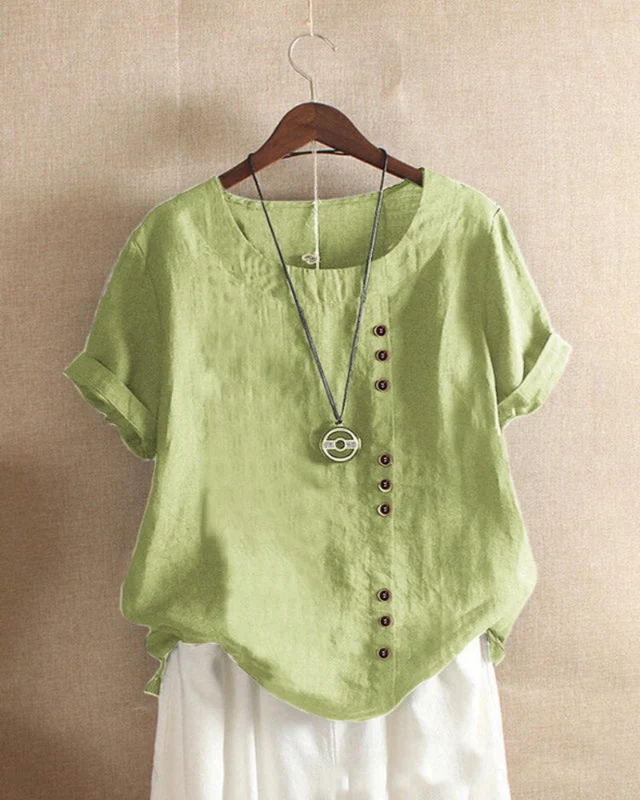 Damen Sommer Blusenshirt | Kurzarm Design mit Knopfleiste