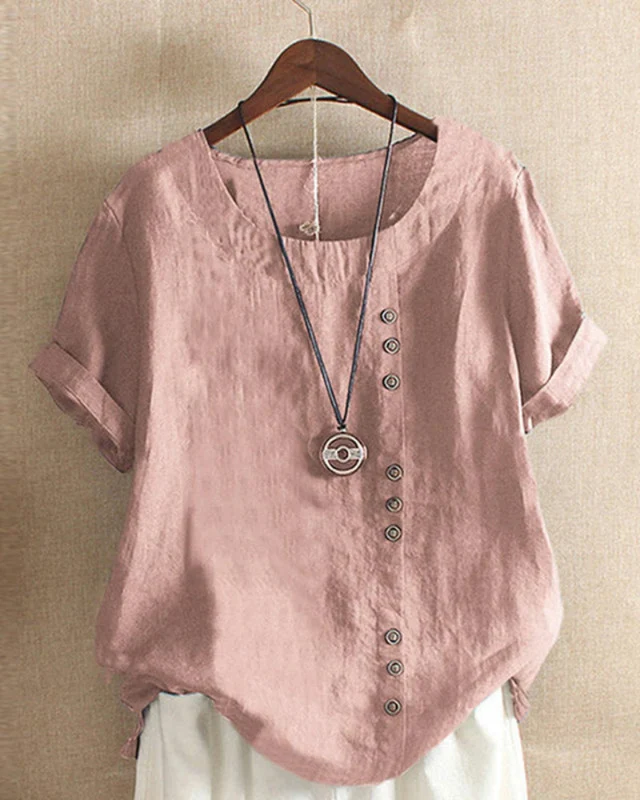 Damen Sommer Blusenshirt | Kurzarm Design mit Knopfleiste