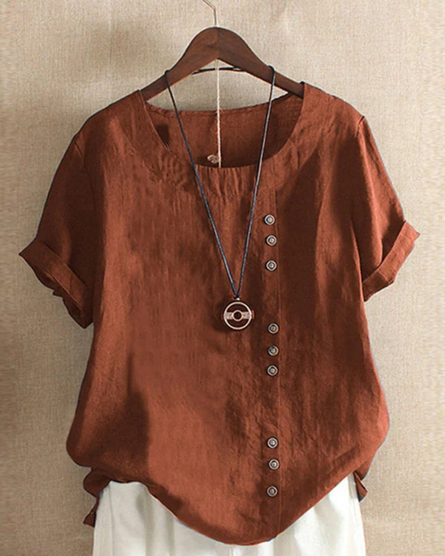 Damen Sommer Blusenshirt | Kurzarm Design mit Knopfleiste