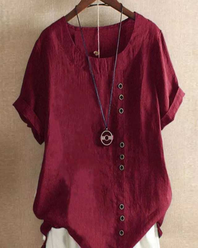 Damen Sommer Blusenshirt | Kurzarm Design mit Knopfleiste