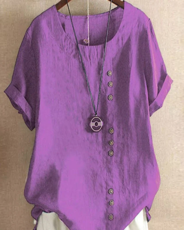 Damen Sommer Blusenshirt | Kurzarm Design mit Knopfleiste