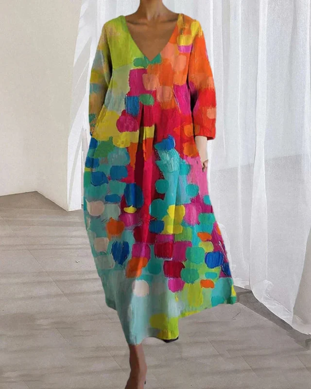 Damen Bunt Bedrucktes Sommerkleid | Midi Kleid