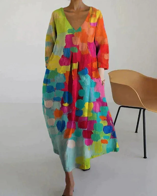 Damen Bunt Bedrucktes Sommerkleid | Midi Kleid