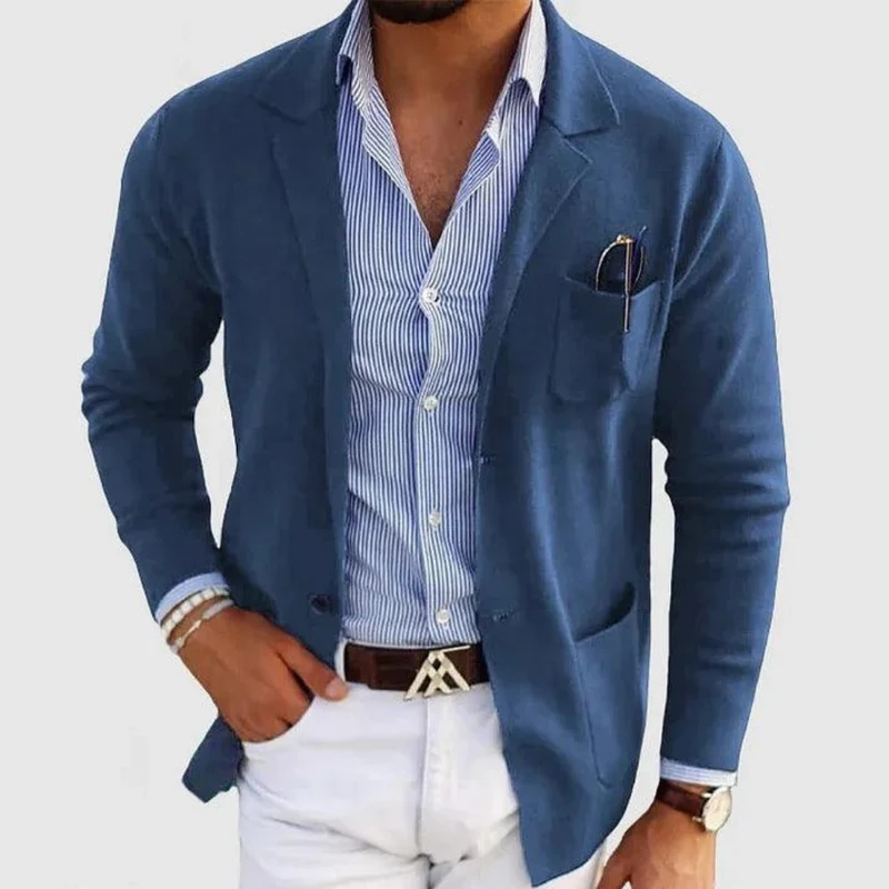 Herren Strickjacke mit Reverskragen | Leichte Freizeitjacke mit Knöpfen
