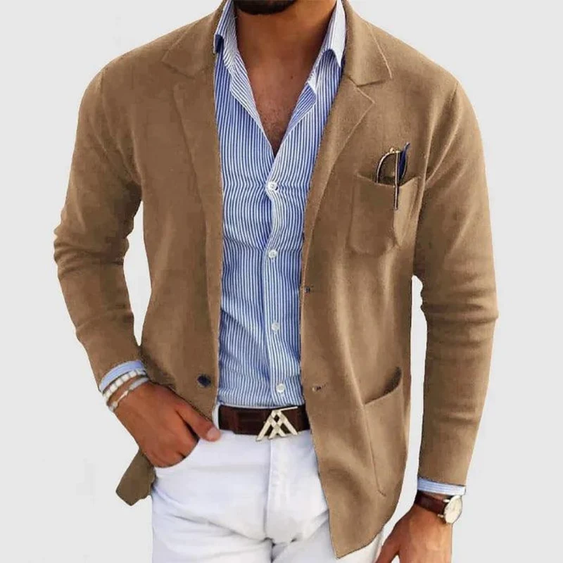 Herren Strickjacke mit Reverskragen | Leichte Freizeitjacke mit Knöpfen