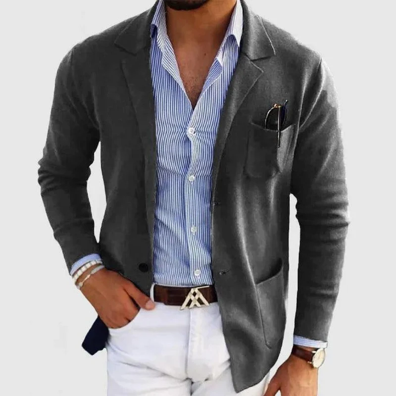 Herren Strickjacke mit Reverskragen | Leichte Freizeitjacke mit Knöpfen