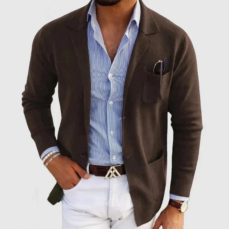 Herren Strickjacke mit Reverskragen | Leichte Freizeitjacke mit Knöpfen