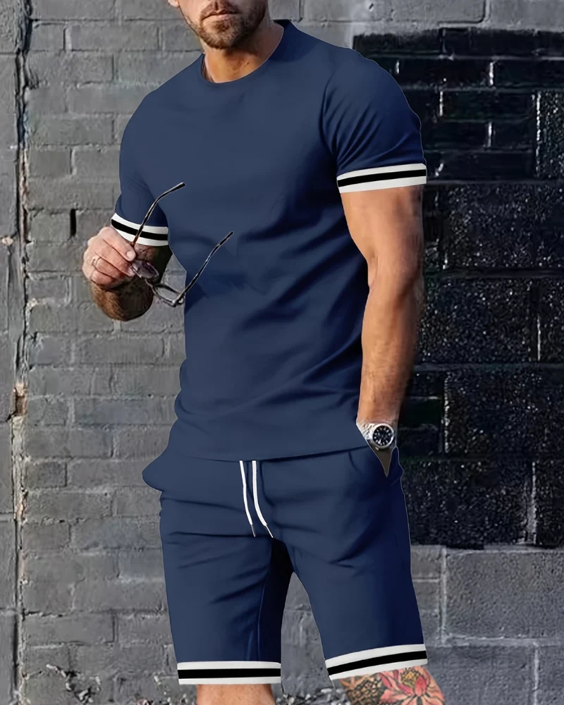 Herren Sport Set mit T-Shirt & Shorts | Zweiteiler mit Streifen für Sommer & Training