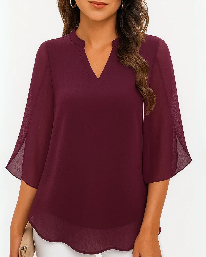 Damen Elegante V-Ausschnitt Bluse | 3/4 Ärmel