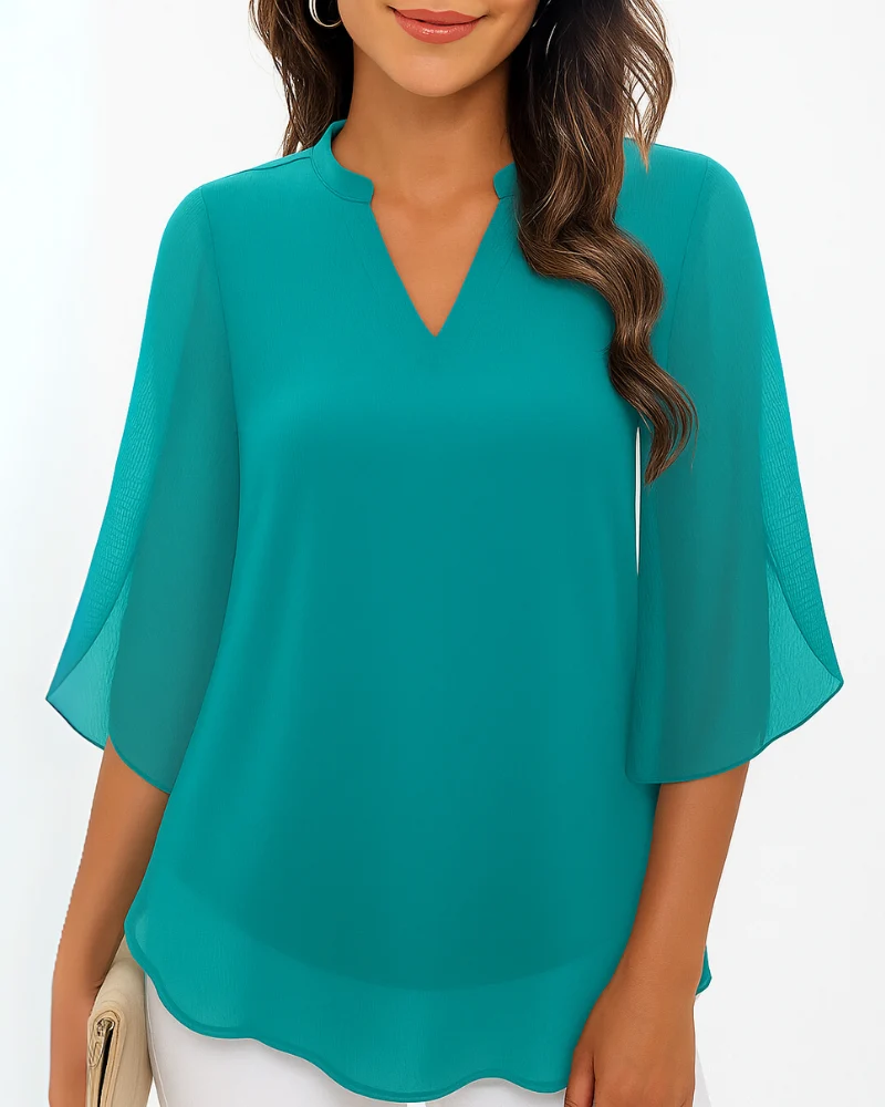 Damen Elegante V-Ausschnitt Bluse | 3/4 Ärmel