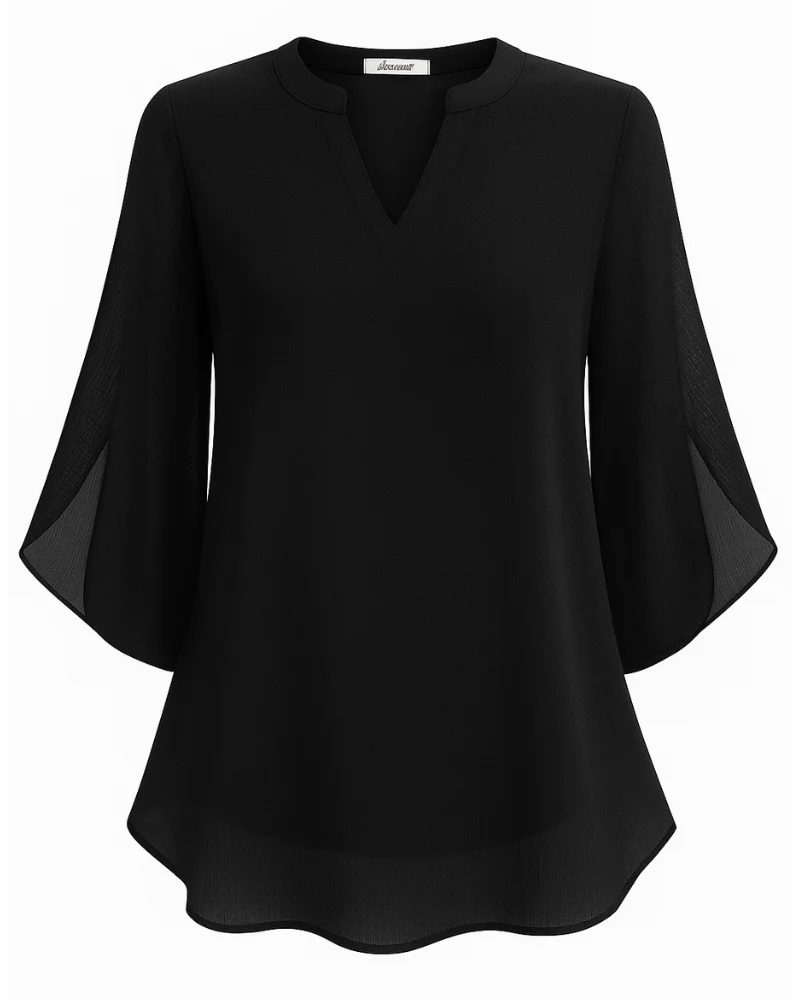 Damen Elegante V-Ausschnitt Bluse | 3/4 Ärmel