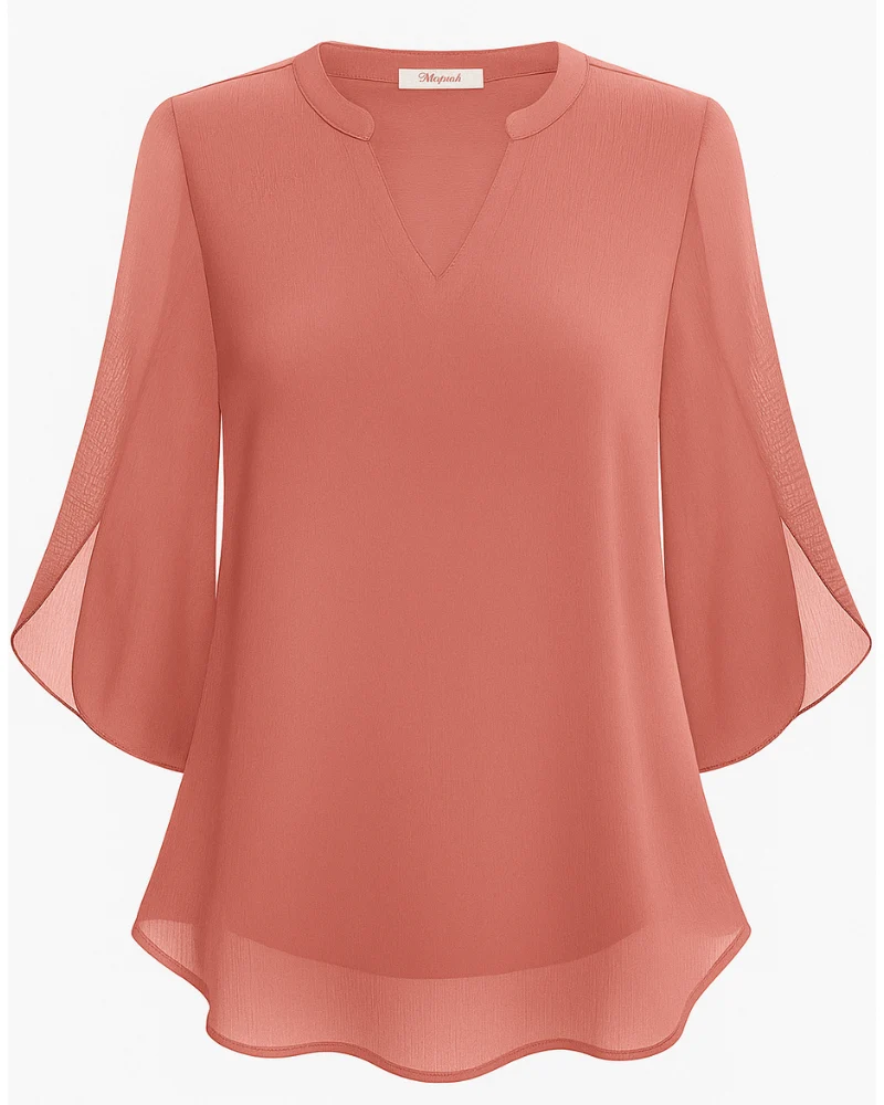 Damen Elegante V-Ausschnitt Bluse | 3/4 Ärmel