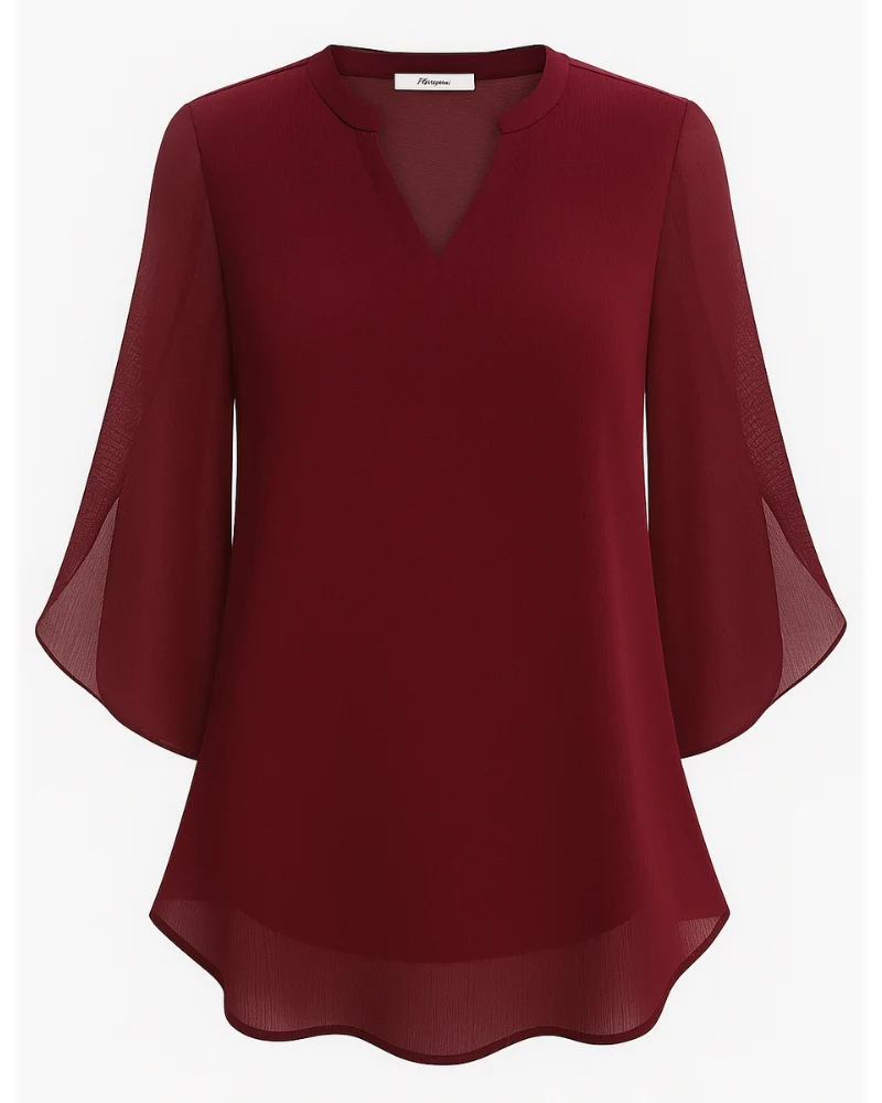 Damen Elegante V-Ausschnitt Bluse | 3/4 Ärmel