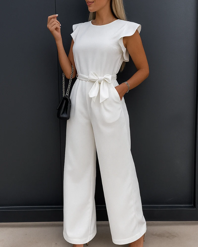 Damen Eleganter Jumpsuit mit Gürtel | Weites Bein