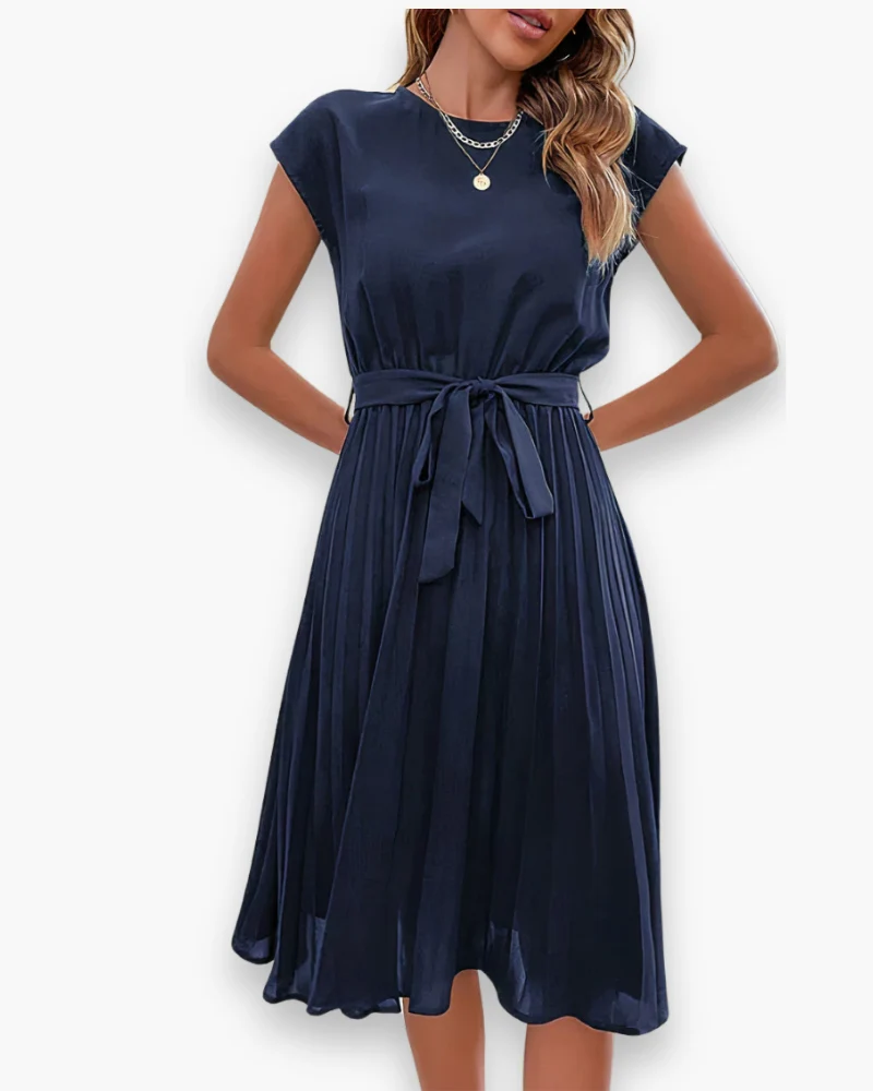 Damen Elegantes Plissee Kleid | Taille Schleife