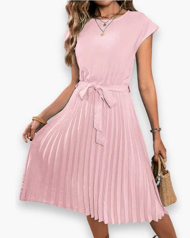 Damen Elegantes Plissee Kleid | Taille Schleife