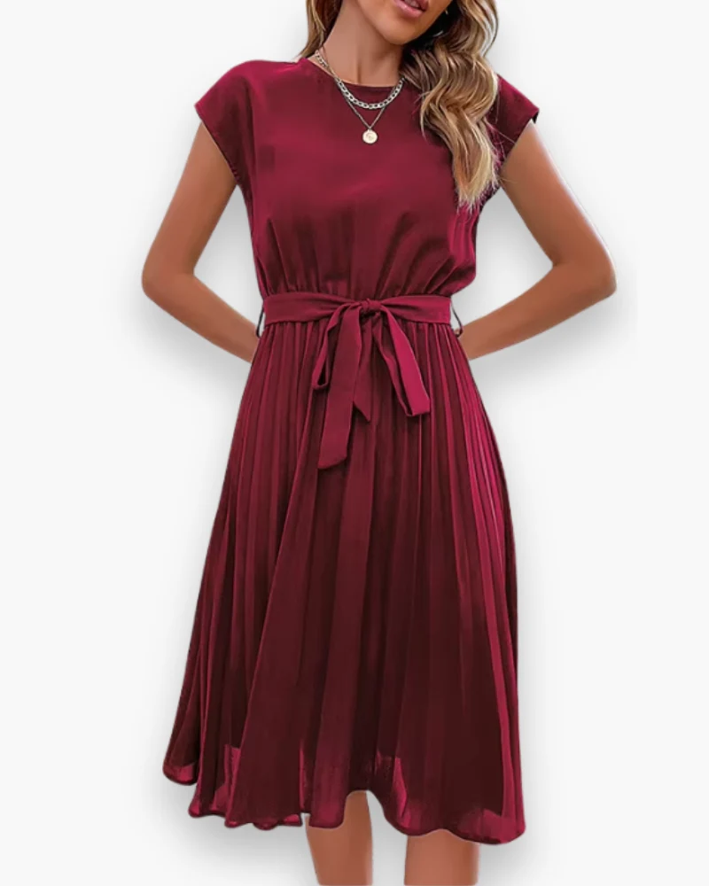 Damen Elegantes Plissee Kleid | Taille Schleife