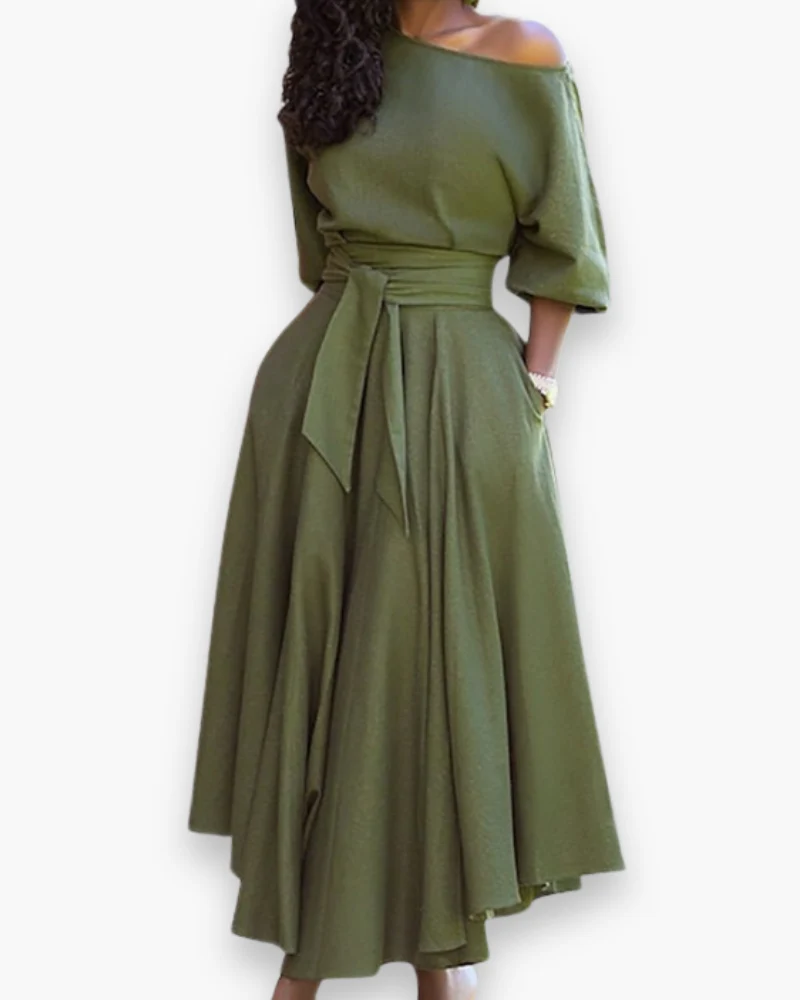 Damen Elegantes Kleid mit Gürtel | Midi
