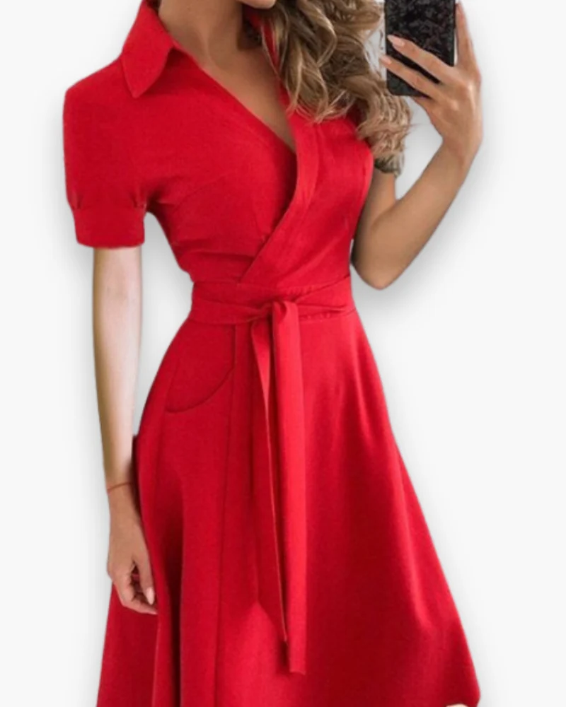 Damen Elegantes Kleid mit Gürtel | Midi