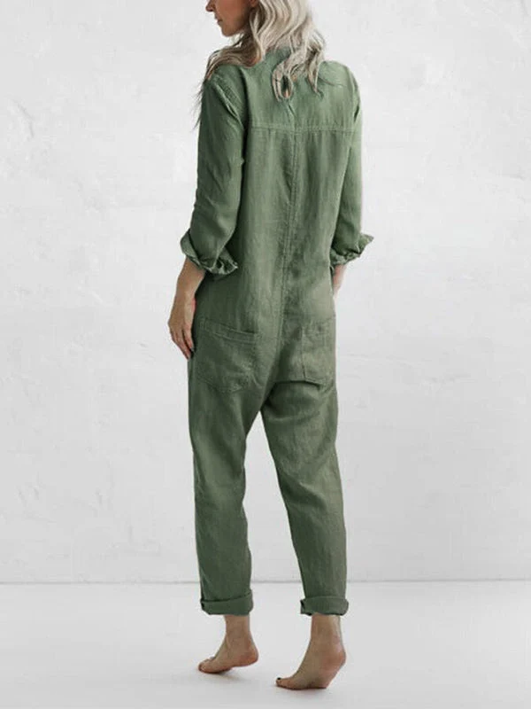 Geknöpfter langärmliger Jumpsuit