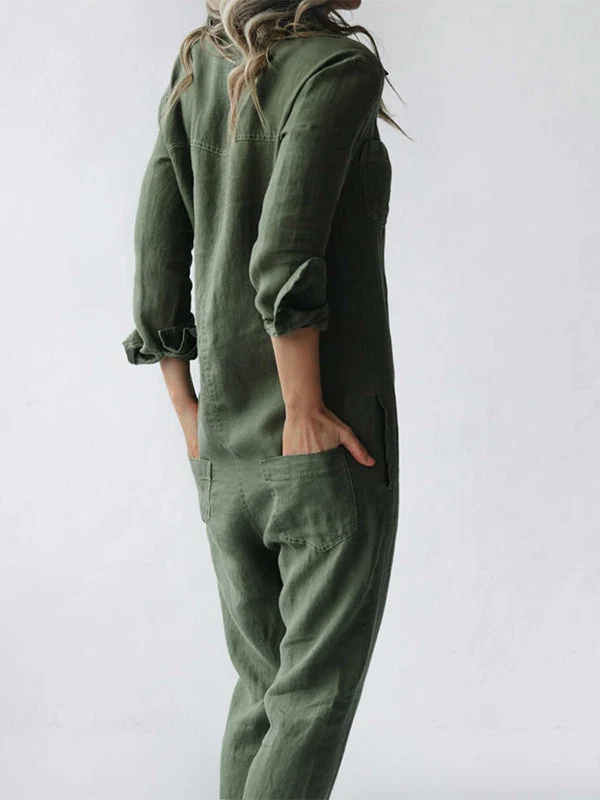 Geknöpfter langärmliger Jumpsuit