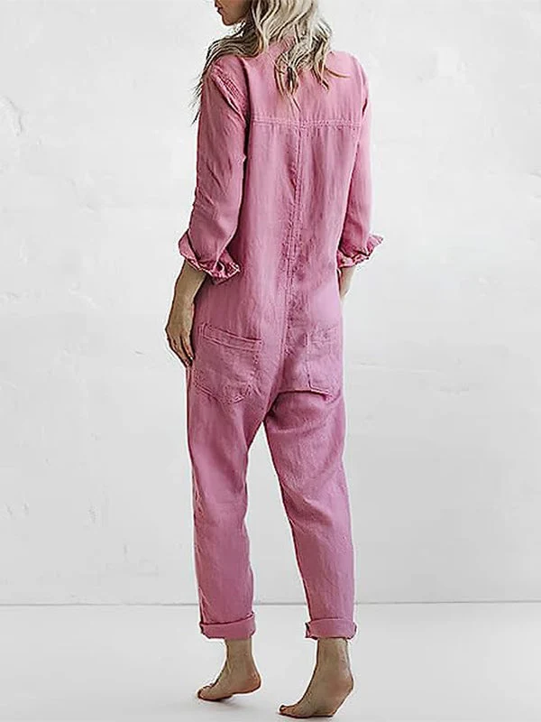 Geknöpfter langärmliger Jumpsuit