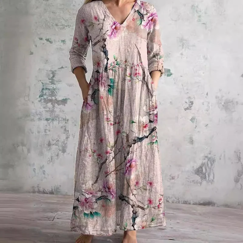 Geblümtes Maxikleid mit Dreiviertelärmeln