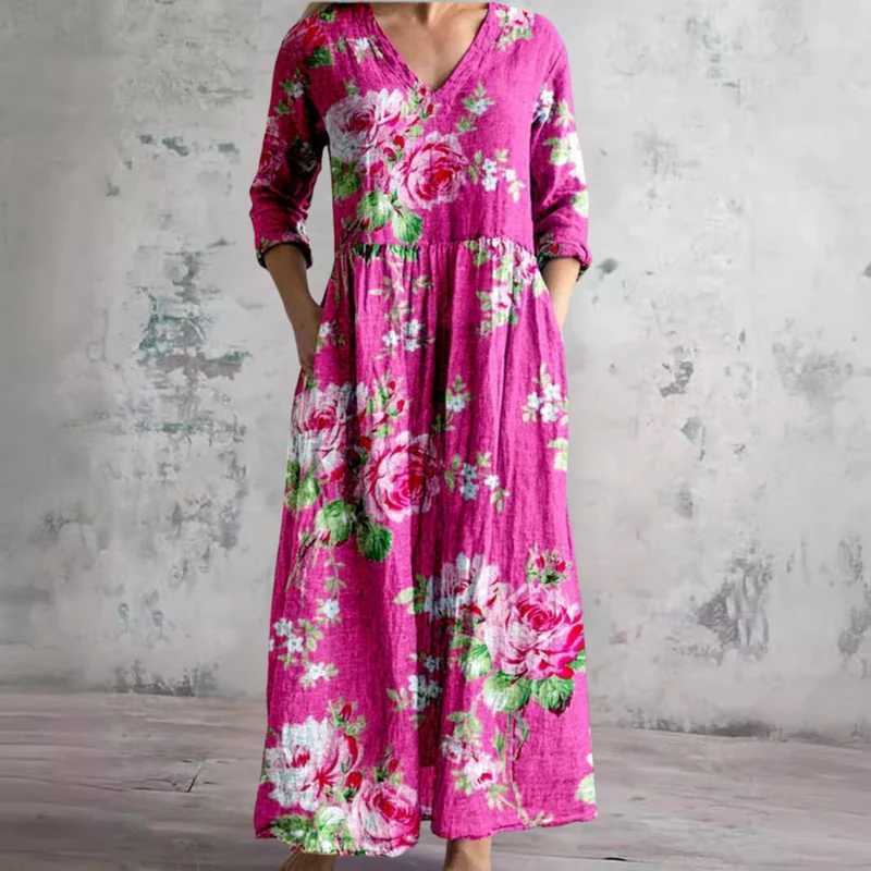Geblümtes Maxikleid mit Dreiviertelärmeln
