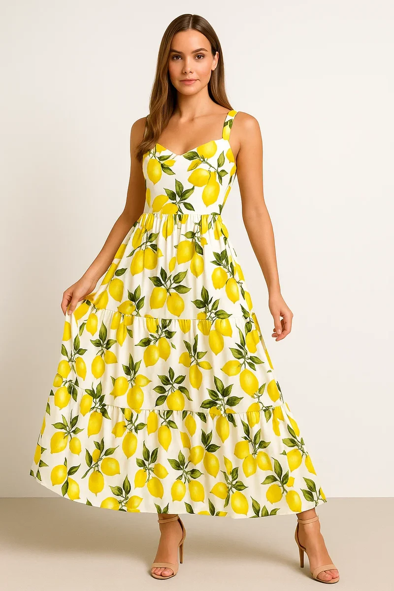 Zitronenmuster Maxikleid