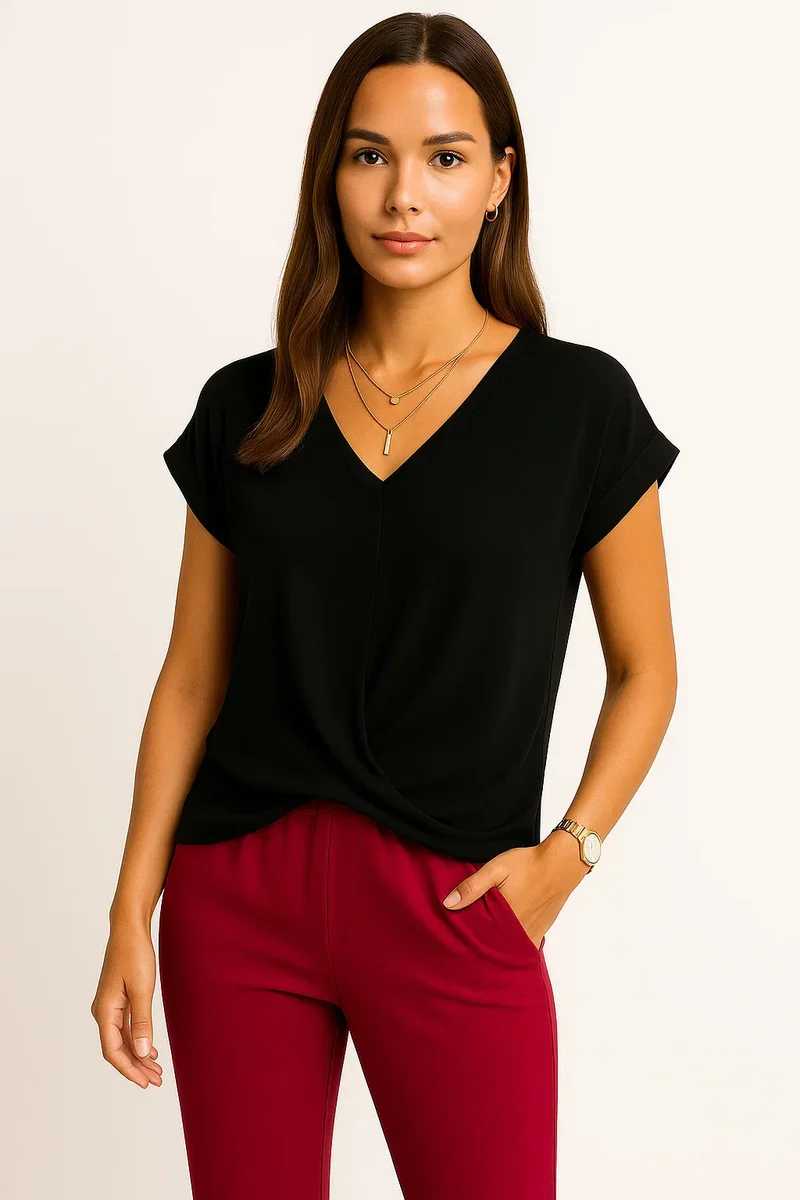 V-Ausschnitt Damen Knotenshirt
